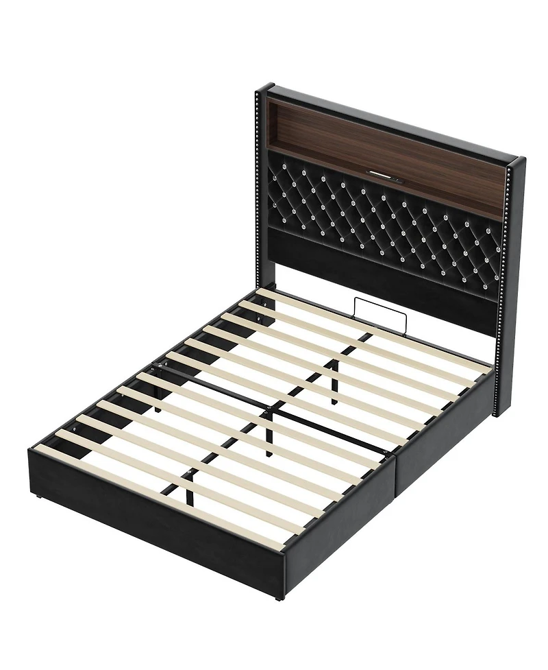 Streamdale Furniture Full Size Velvet Tufted Bed Frame with Usb