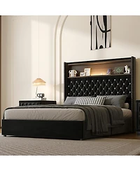 Streamdale Furniture Full Size Velvet Tufted Bed Frame with Usb