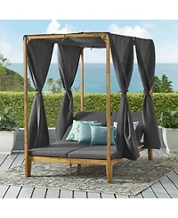 Streamdale Furniture Kenzie Outdoor Daybed With Adjustable Lounges And Curtains