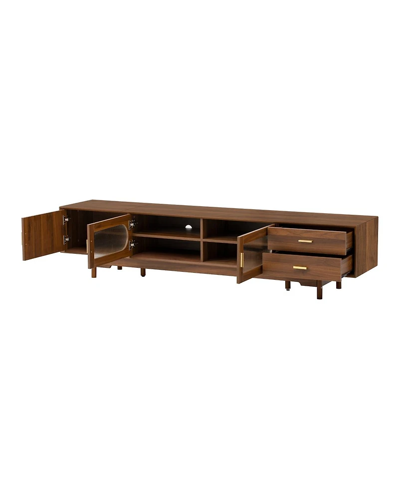 Streamdale Furniture 78" Tv Stand for TVs Up to 85", Modern Cabinet w/Fluted Glass Doors & 2 Drawers