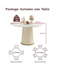 Streamdale Furniture Modern 43.3" Round Dining Table, Glossy Sintered Stone Top, Pu Leather Pedestal