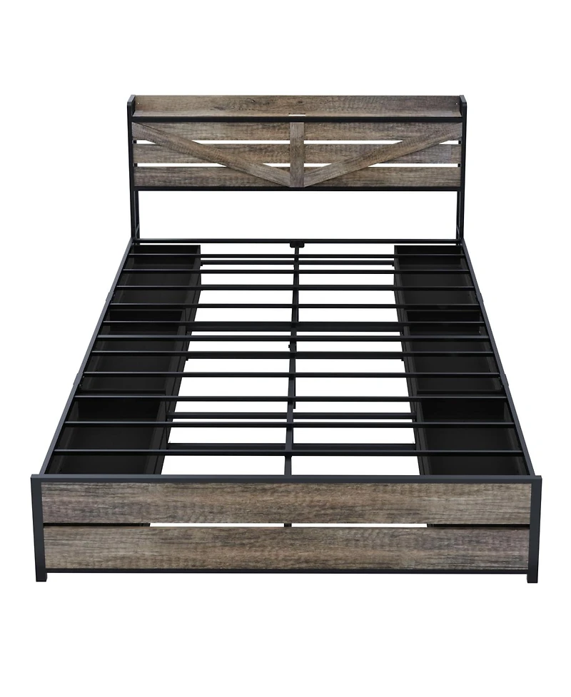 Streamdale Furniture King bed frame with storage headboard and 12 drawers, metal platform foundation