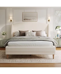 Streamdale Furniture Queen Upholstered Platform Bed, Boucle Fabric, Wingback Headboard