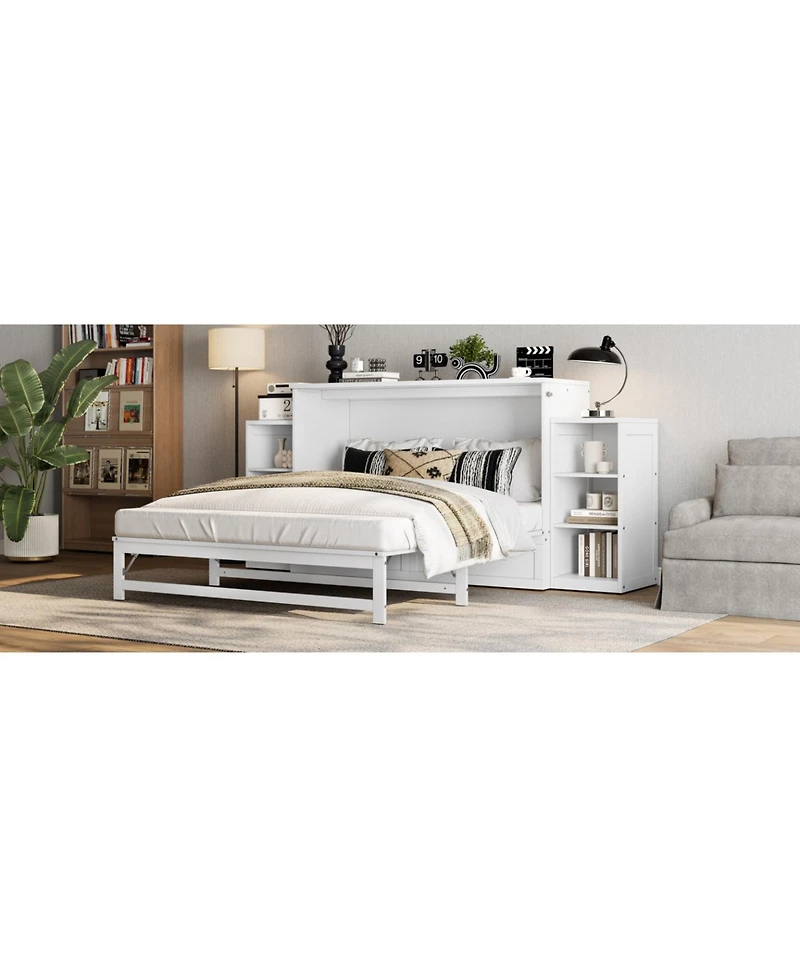 Streamdale Furniture Queen size Murphy bed with storage drawers and shelves. White