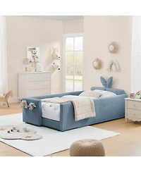 Streamdale Furniture Twin Upholstered Platform Bed with Rabbit Ear Headboard & Safety Rail