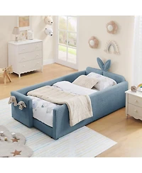 Streamdale Furniture Twin Upholstered Platform Bed with Rabbit Ear Headboard & Safety Rail