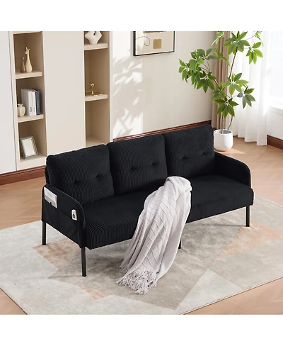 Streamdale Furniture Oversized Corduroy Loveseat Sofa with Metal Legs & Side Pockets