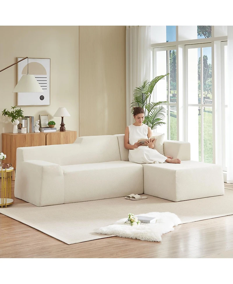 Streamdale Furniture Modern minimalist L-shaped corduroy high back sofa