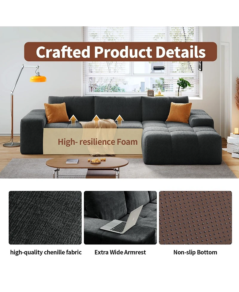 Streamdale Furniture L-shaped modular sofa, no assembly, deep seat, 3 cushions, soft fabric upholstery