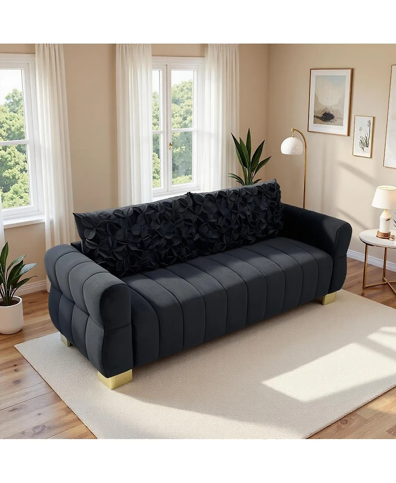 Streamdale Furniture Luxurious Velvet Sofa with Golden Metal Legs