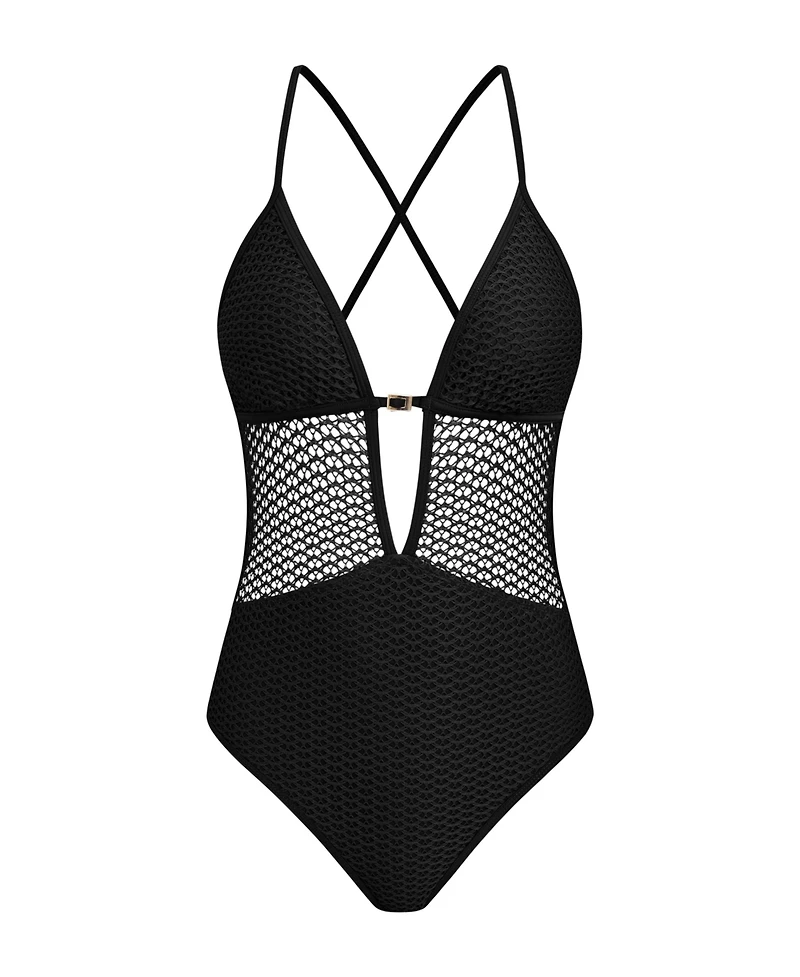 Cupshe Women's Textured V-Neck Cutout One-Piece Swimsuit
