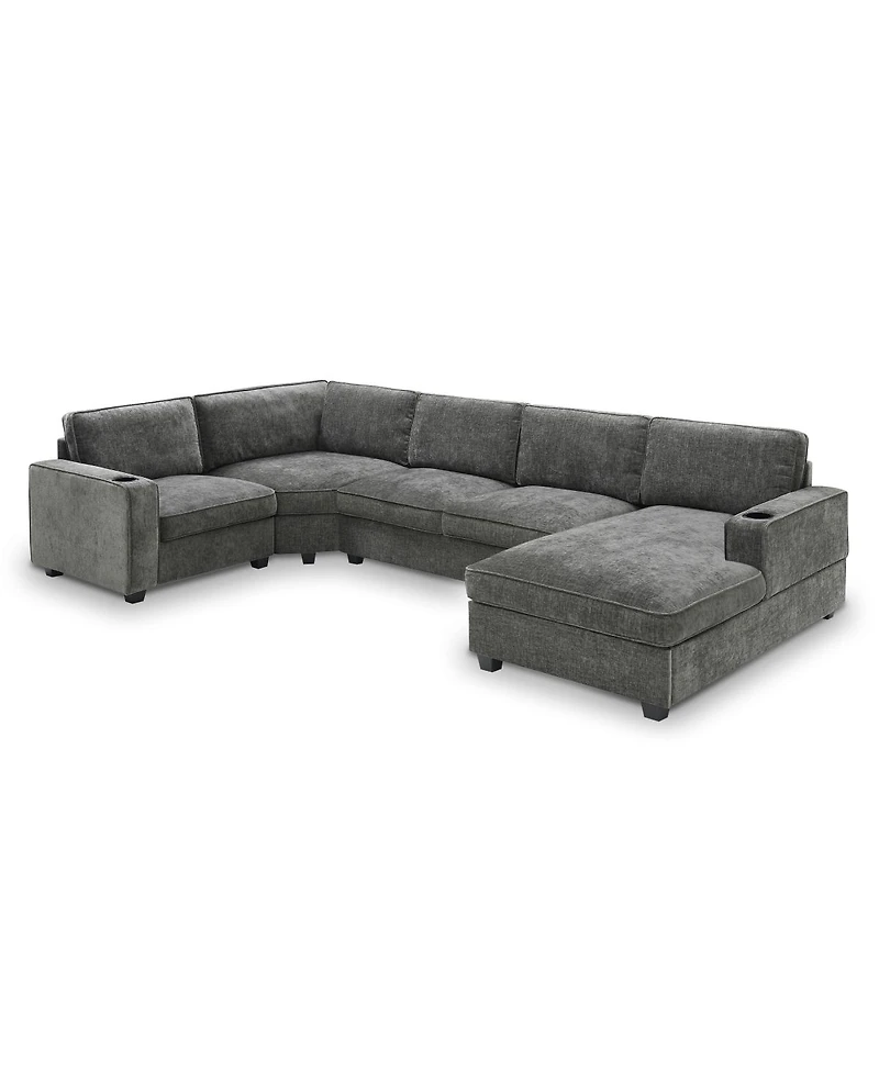 Streamdale Furniture U-Shaped Sectional Sofa, 6 Seat Chenille Corner Couch with Cup Holders & Chaise
