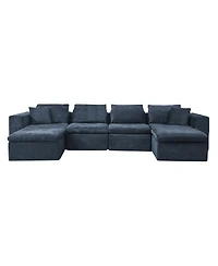 Streamdale Furniture 143" Cloud Sectional Couch with Comfy Chaise, U-Shaped Modular Sofa, Blue