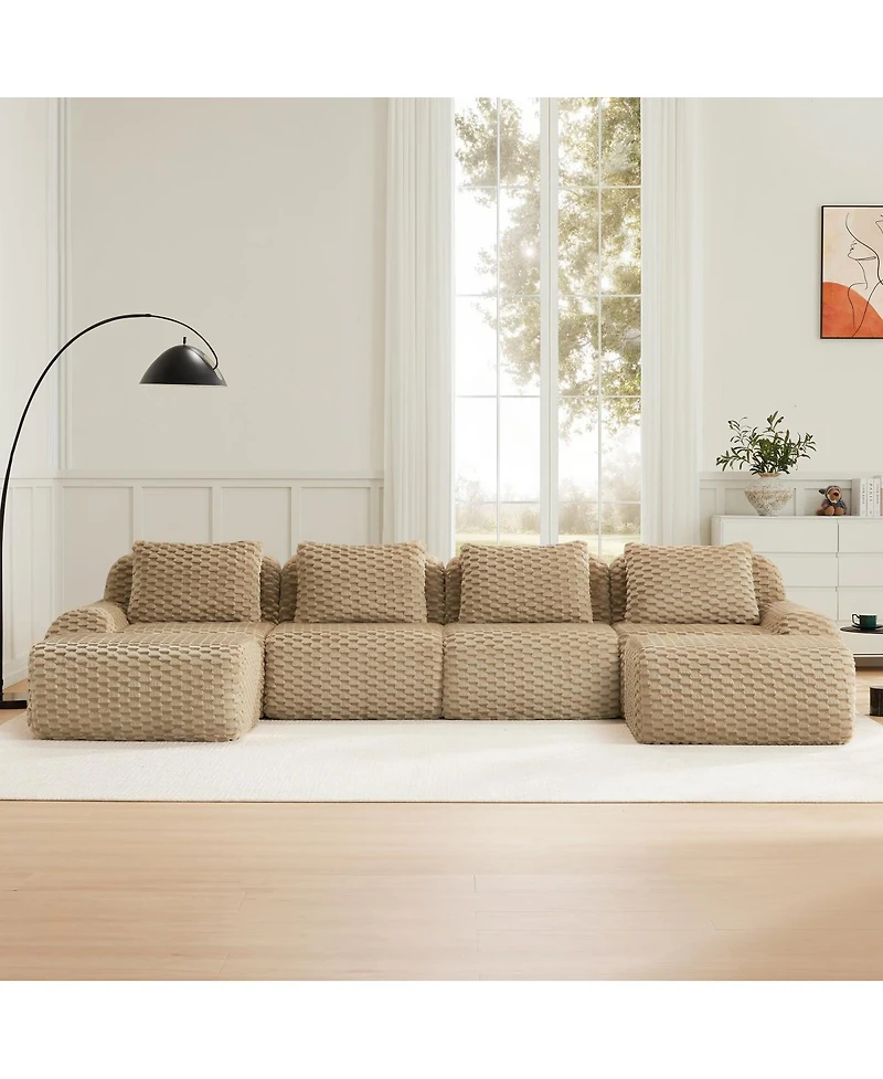 Streamdale Furniture Modern U-Shaped Modular Sectional Sofa, Flannelette, Oversized 4-Seater, Movable Ottoman
