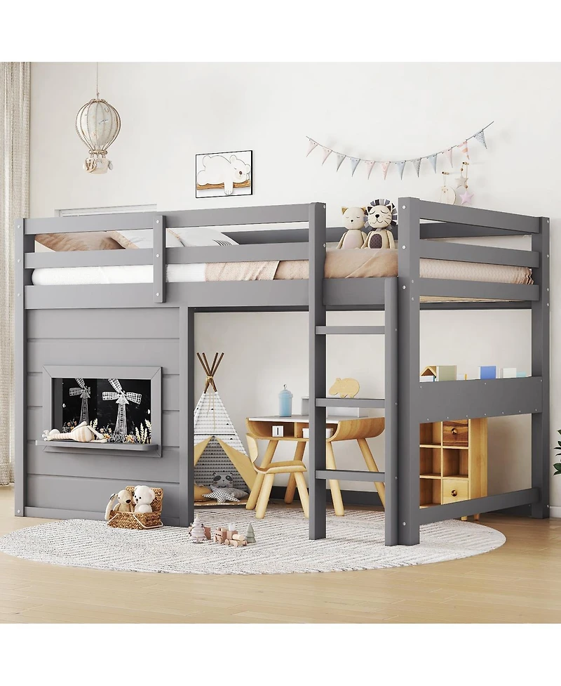 Draft - Streamdale Furniture Twin Loft Bed with Slide, Chalkboard, Bookshelf & Rails