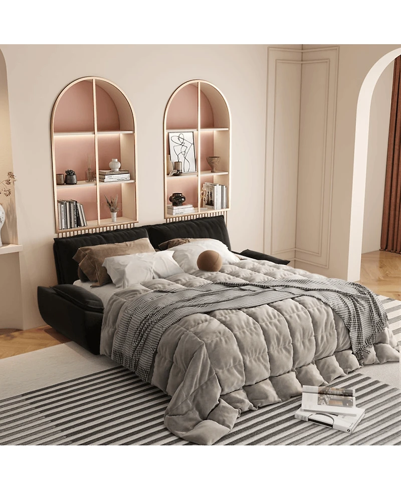 Streamdale Furniture Queen Pull Out Sofa Bed, 3-in-1 Convertible Sleeper, Velvet Loveseat