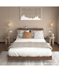 Streamdale Furniture Floating Bed Frame Queen w/ Led Lights & Charging Station