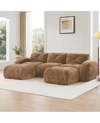 Streamdale Furniture Camel U-Shaped Boneless Sofa with Tufted Design and Movable Ottomans