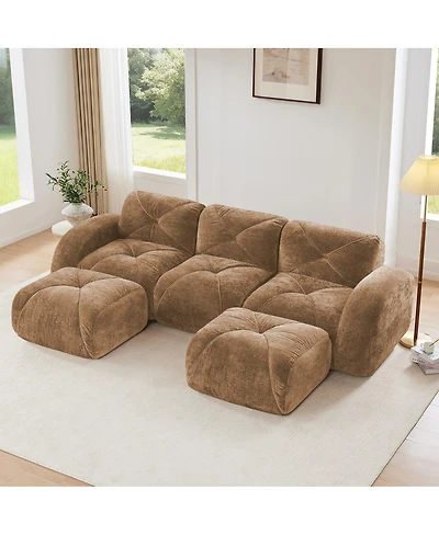 Streamdale Furniture Camel U-Shaped Boneless Sofa with Tufted Design and Movable Ottomans