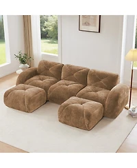 Streamdale Furniture Camel U-Shaped Boneless Sofa with Tufted Design and Movable Ottomans