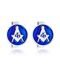 Bling Jewelry Freemasons Compass Masonic Cufflinks Blue Enamel .925 Sterling Silver