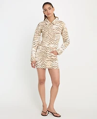 Good American Women's Essential Crop Tiger Print Collared Jacket