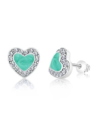 Chanteur Girls /Girl/Heart Enamel Crystal White Gold Palladium Plating Screwstud Earring
