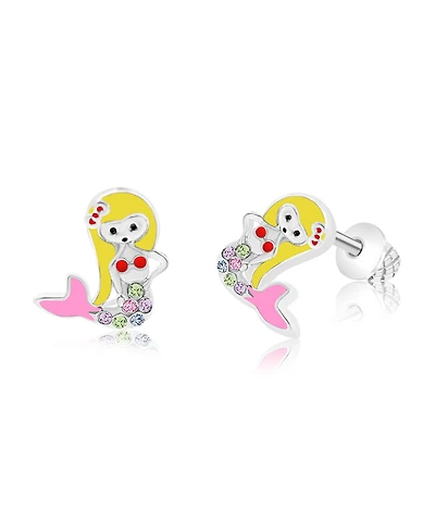 Chanteur/Girl/Mermaid Enamel Crystal White Gold Palladium Plating Screwstud Earring
