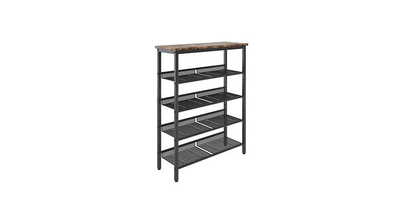 Mdf Industrial Shoe Rack, Adjustable Rustic Style 5-Tier Shoe Rack Storage Rack With 4 Grid Shelves