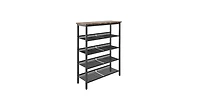 Mdf Industrial Shoe Rack, Adjustable Rustic Style 5-Tier Shoe Rack Storage Rack With 4 Grid Shelves