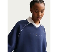 Nike Women's Sportswear Phoenix Fleece Graphic Polo Oversized Top