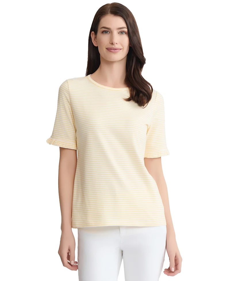 Jones New York Petite Elbow Ruffle-Sleeve Crewneck T-Shirt