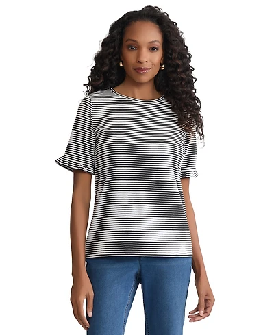 Jones New York Petite Elbow Ruffle-Sleeve Crewneck T-Shirt