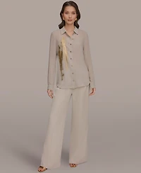 Donna Karan New York Petite Brush Stroke Button-Down Blouse