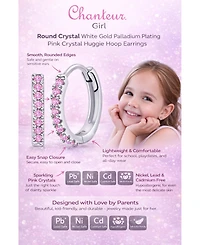 Chanteur Girls /Girl/Round Crystal White Gold Palladium Plating Pink Crystal Huggie Hoop Earrings