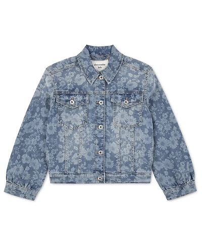 abercrombie kids Girls' Oversized Floral Denim Trucker Jacket