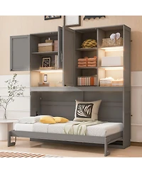 Streamdale Furniture Twin Size Wall Murphy Bed with Cabinet, Shelves, Light & Usb