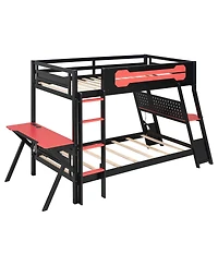 Streamdale Furniture Twin Size Gaming Bunk Bed with Desks & Usb Ports