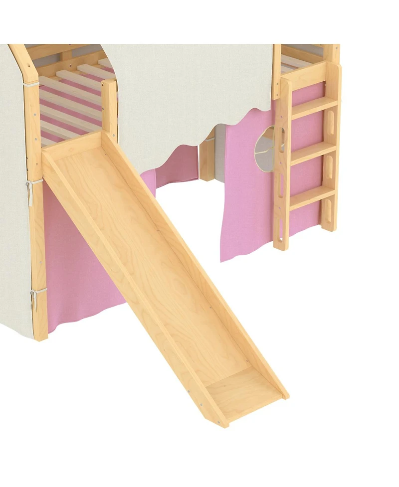 Streamdale Furniture Twin Size House Loft Bed with Slide, Lights, and Tents