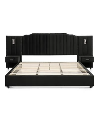 Streamdale Furniture King Size Upholstered Bed Frame with Vertical Stripes & Buttons - No Box Spring Needed