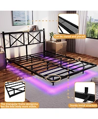 Streamdale Furniture Queen Size Floating Bed Frame with Headboard & Storage, Usb/Led