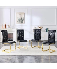 Streamdale Furniture Set of 4 Retro Alligator Upholstered Dining Chairs with Crystal Buckle & Gold Legs