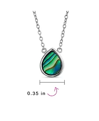 Bling Jewelry Simple Teardrop Pear-Shaped Rainbow Abalone Shell Inlay Pendant Necklace .925 Sterling Silver