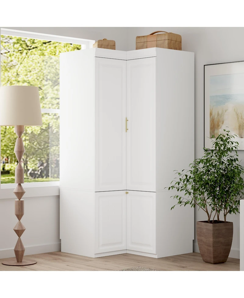 Famapy White Wood -Door Corner Wardrobe Armoires with Storage Shelves