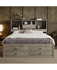 Streamdale Furniture Platform Bed with Storage Headboard and 8 Drawers