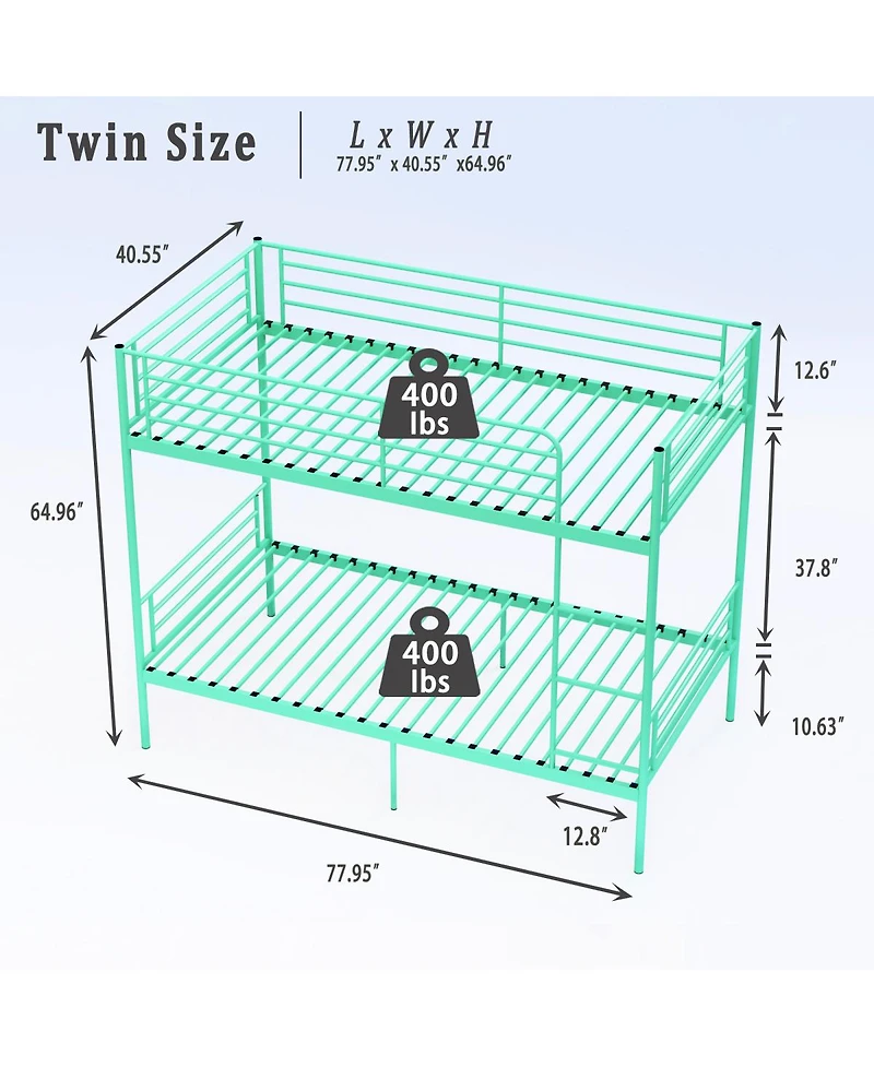 Streamdale Furniture Metal Twin Over Twin Bunk Bed with Ladder, Guardrail, Storage, Noise-Free