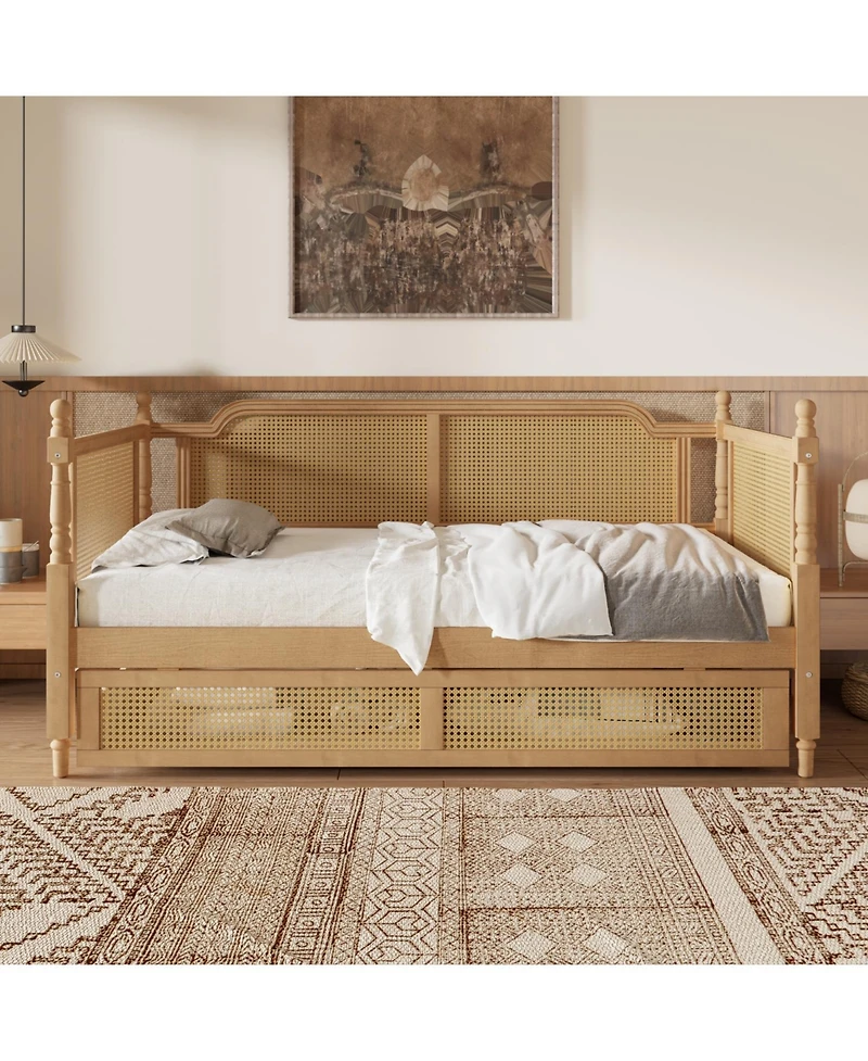 Streamdale Furniture Antique Walnut Twin Daybed with Drawers for Space-Saving