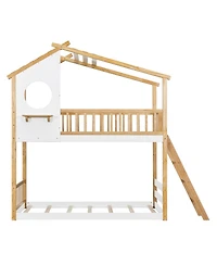 Streamdale Furniture Twin Over Twin Bunk Bed with Roof, Window, Ladder