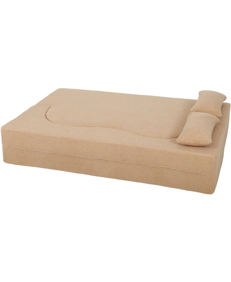 Streamdale Furniture 2-in-1 Convertible Sofa Bed, Full Size Folding Loveseat Couch with Teddy Fabric, Apricot