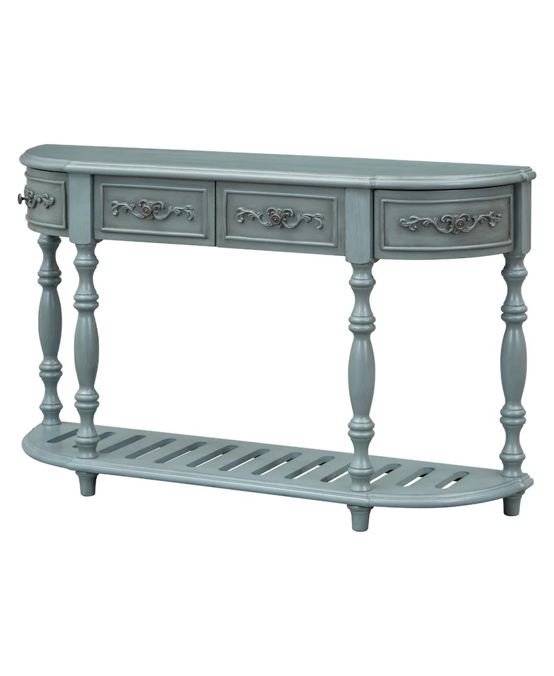 52''Modern and Contemporary Curved Console Table Sofa Entryway for Hallway Living Room with 4 Drawers 1 Shelf